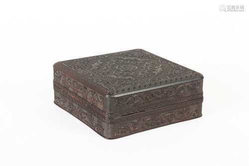 Red Sandalwood Lid Box with Floral Design