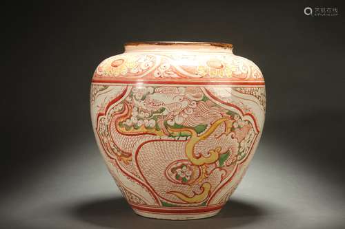 Color Painted Jar with Dragon Design, Cizhou Kiln