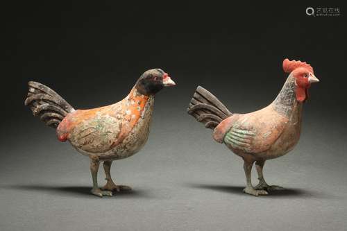 A Pair Pottery Color Painted Chicken