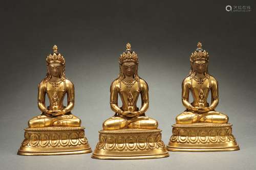 A Group Gilt Bronze Statues of Amitayus Buddha