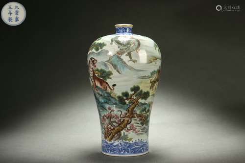 Famille Rose Plum Vase with Twelve Chinese Zodiac Signs Desi...