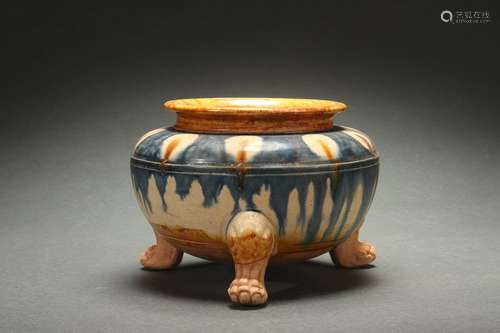 Chinese Tri-colored Censer with Tri-legged Design