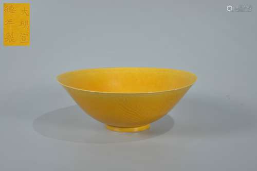 Yellow Glazed Bowl with Carved Landscape and Figure Stories ...