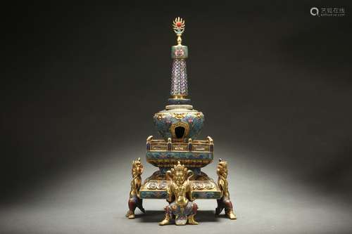 Cloisonne Gilt Dagoba with Four Legs Design