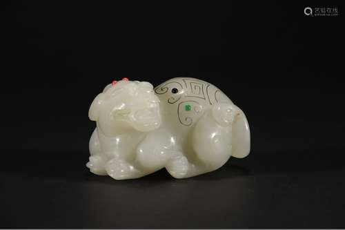 Chinese Hetian Jade with Silver Plating Design, Ming and Qin...