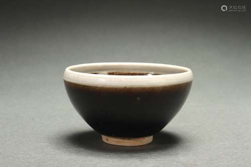 Black Glazed ZHAN (small cup) with White Rim Design