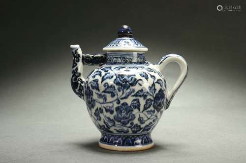 Blue-and-white Ewer with Floral Design, Xuande Reign Period,...