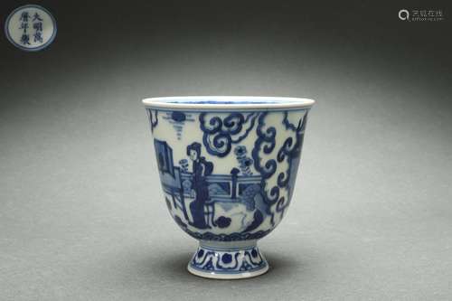 Blue-and-white Cup with Figure Stories Design, Wanli Reign P...