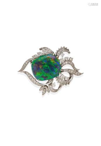 OPAL AND DIAMOND BROOCH, Retailed by Hardy Bros,