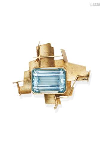 ED WIENER  AQUAMARINE AND GOLD PENDANT/BROOCH