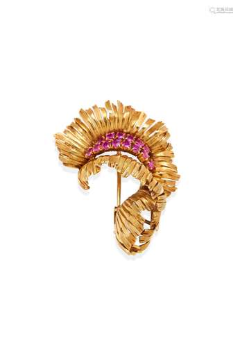 RUBY AND GOLD BROOCH