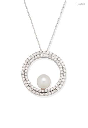 PASPALEY  CULTURED PEARL AND DIAMOND PENDANT