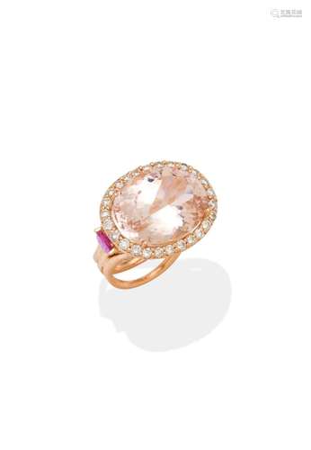 MORGANITE, SAPPHIRE AND DIAMOND RING