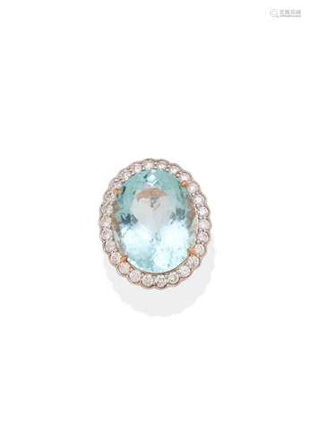 AQUAMARINE AND DIAMOND CLUSTER RING