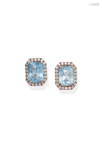 AQUAMARINE AND DIAMOND CLUSTER EARRINGS