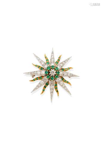 EMERALD AND DIAMOND STAR BROOCH