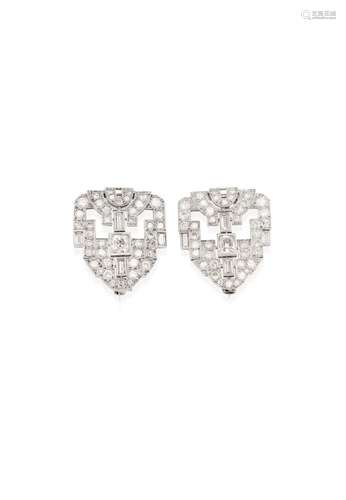 A PAIR OF DIAMOND BROOCHES