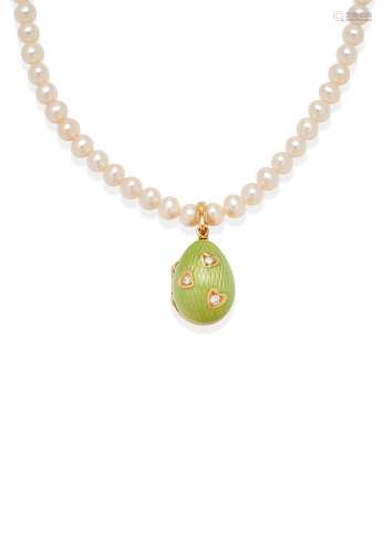 FABERGÉ  ENAMEL AND DIAMOND EGG PENDANT