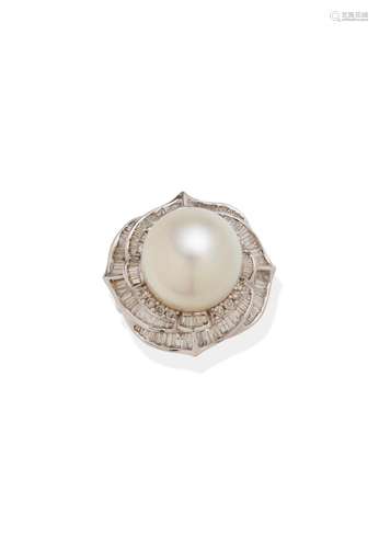 CULTURED PEARL AND DIAMOND RING