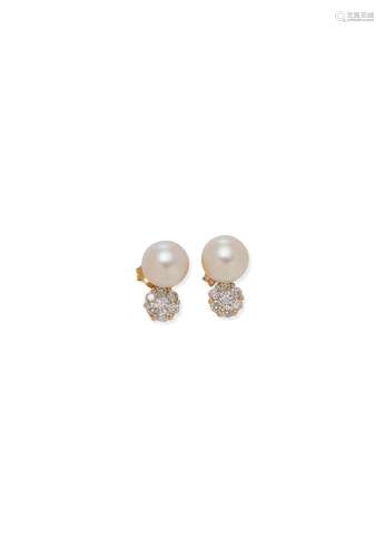 CULTURED PEARL AND DIAMOND EARRINGS