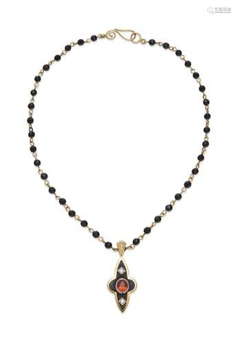 GARNET AND DIAMOND PENDANT NECKLACE