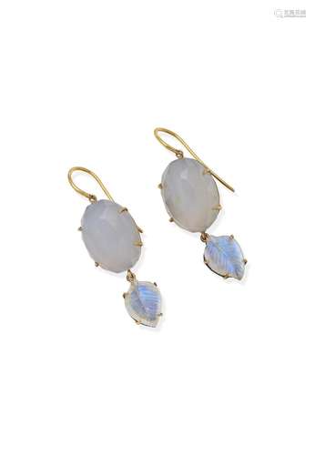 WAYNE SMITH  CHALCEDONY AND MOONSTONE PENDENT EARRINGS