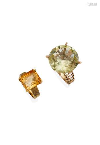 TWO CITRINE DRESS RINGS