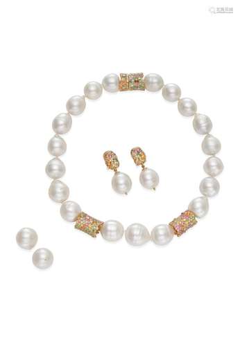 MARGOT MCKINNEY  BAROQUE PEARL AND GEM-SET NECKLACE AND EARR...