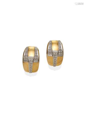 PAIR OF GOLD AND DIAMOND EARCLIPS