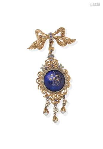 ENAMEL AND GEM-SET BROOCH