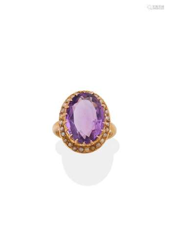 AMETHYST AND SEED PEARL RING