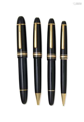 GROUP OF FOUR MONT BLANC BLACK LACQUERED AND GOLD PLATED WRI...