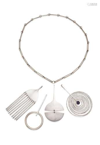 GEORG JENSEN  STERLING SILVER NECKLACE AND PENDANT SUITE, BE...