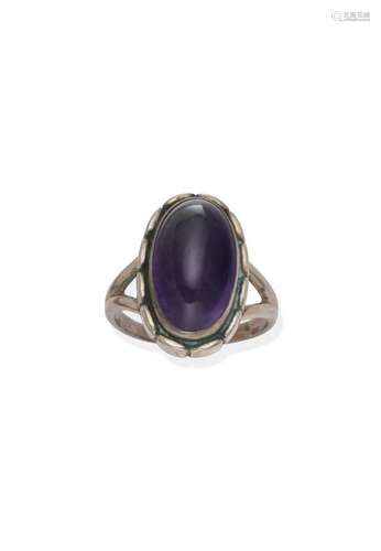 GEORG JENSEN  AMETHYST AND STERLING SILVER RING