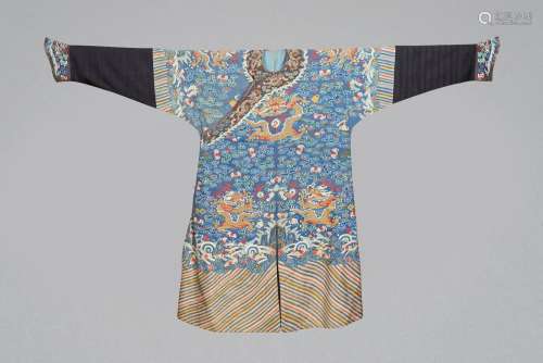 A kesi-woven blue silk dragon robe 19th century