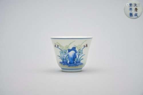 A doucai 'narcissus and rock' wine cup Guangxu six-character...