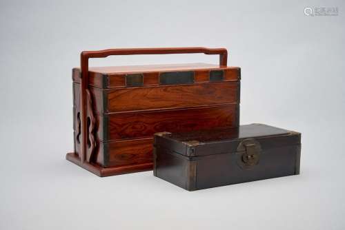 A huanghuali three-tier box, tihe, and a zitan box Late Qing...
