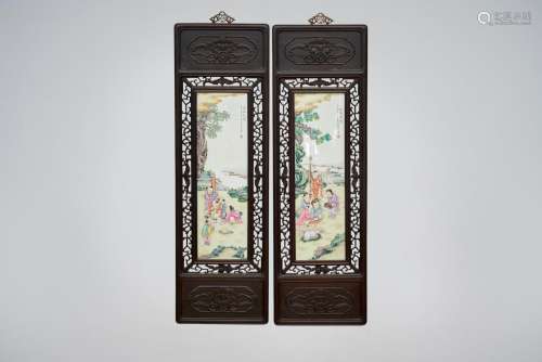 A pair of enamelled ceramic plaques Attributed to Liu Xiren ...