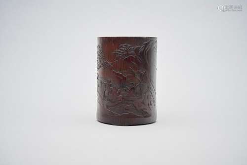 A bamboo 'landscape' brushpot Qing dynasty