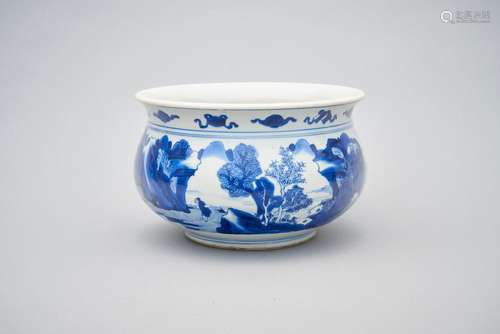 A blue-and-white 'landscape' censer Kangxi period