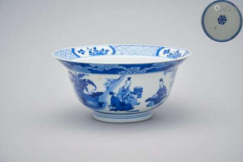 A blue-and-white 'seven sages' bowl Blue flower mark, Kangxi...