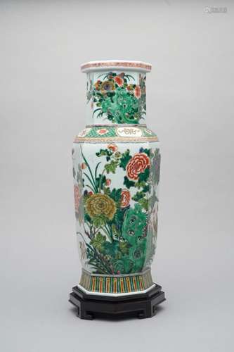 A famille-verte hexagonal 'floral' vase Late Qing dynasty