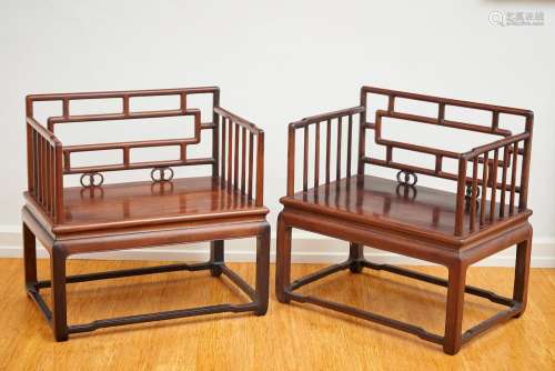 A pair of hongmu low rose chairs 20th century (2)
