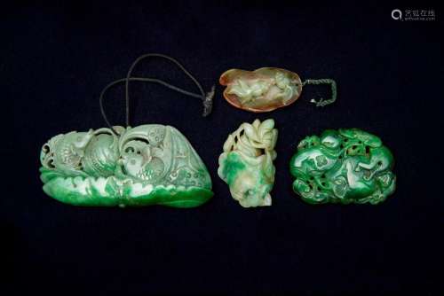 A group of four jadeite or spinach jade carvings 19th/ 20th ...