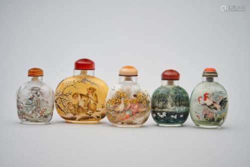 Five inside-painted snuff bottles Wang Jinshan, Jiafang, and...