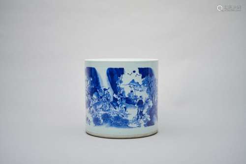 A blue-and-white brush pot