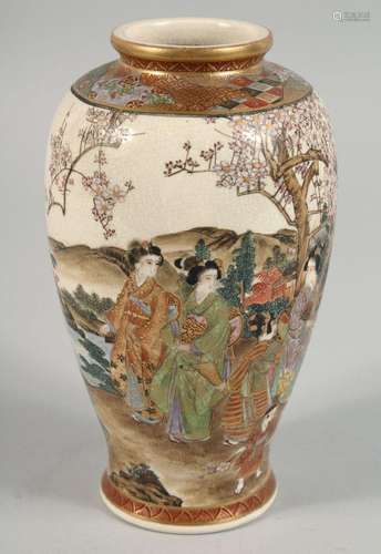 A JAPANESE SATSUMA PORCELAIN VASE, painted with female figur...