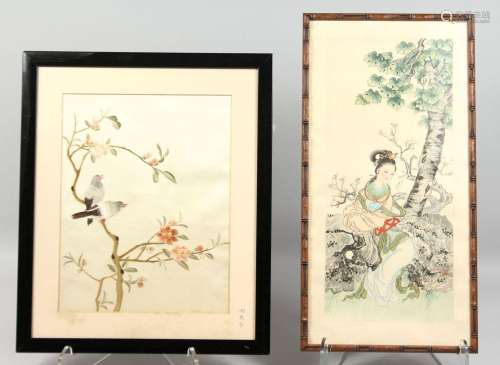 A CHINESE FRAMED PAINTING ON SILK, depicting a female figure...