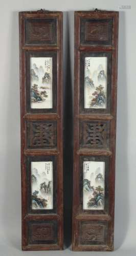 A PAIR OF EARLY 20TH CENTURY FRAMED DOUBLE PORCELAIN PANELS,...