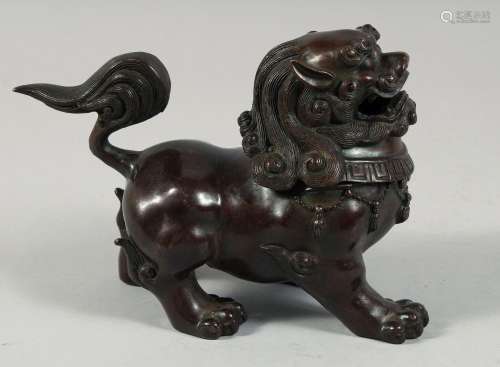 A CHINESE BRONZE LION DOG LIDDED CENSER, the detachable head...